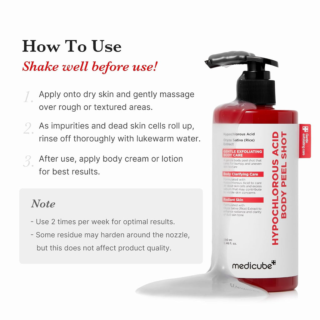 medicube Dual Body Peel Shot Duo Hypochlorous Acid and Turmeric Body Peel Shot for Gentle Exfoliation for Dead Skin Cells Rough