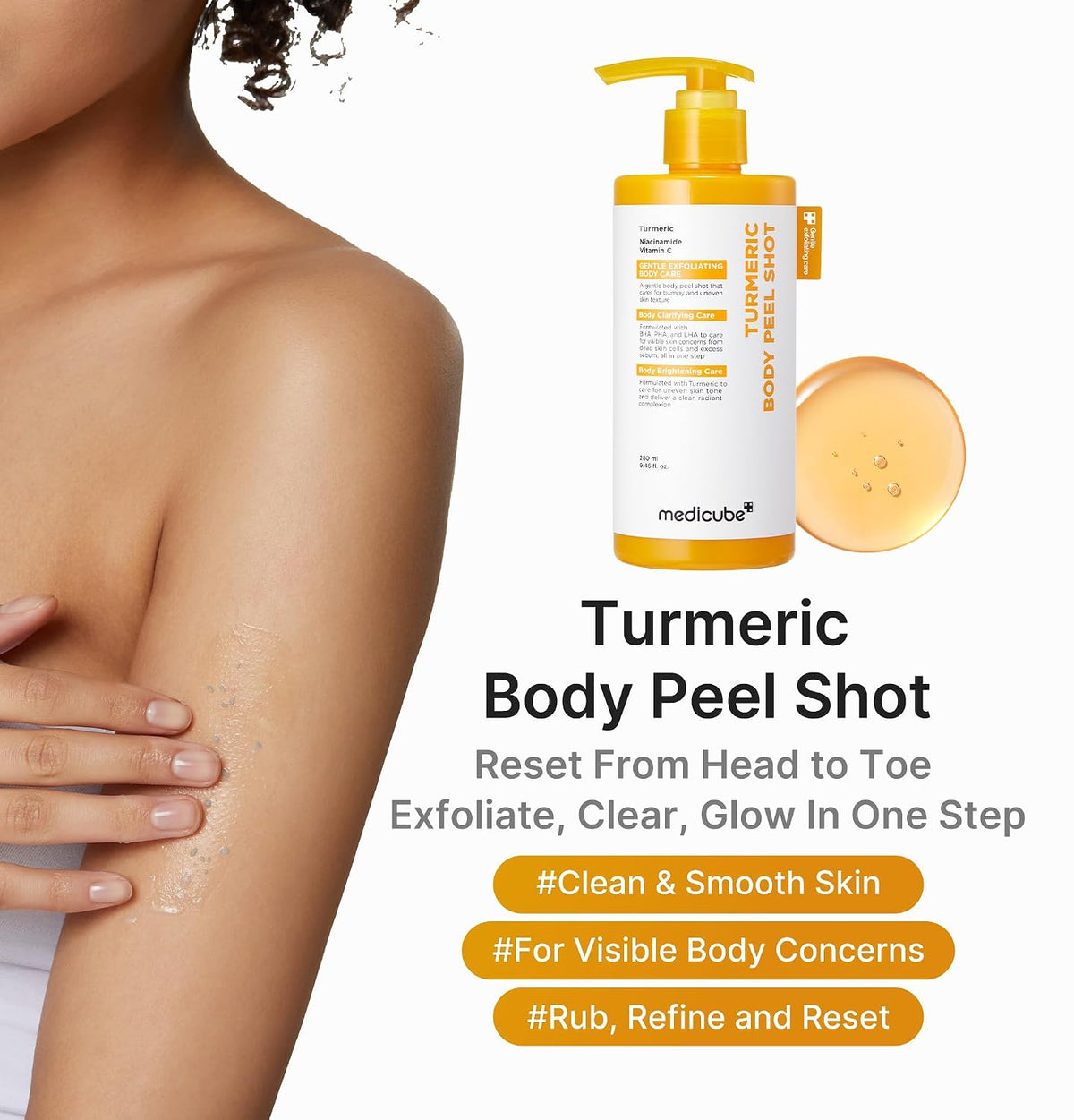 medicube Dual Body Peel Shot Duo Hypochlorous Acid and Turmeric Body Peel Shot for Gentle Exfoliation for Dead Skin Cells Rough